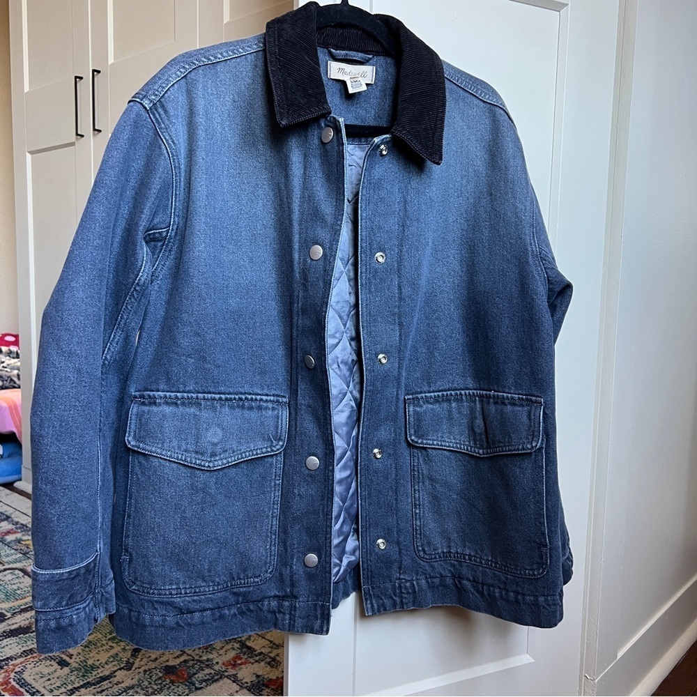 Madewell Denim chore Jacket Hodgeman Wash with corduroy, barn utility jacket - Picture 8 of 11